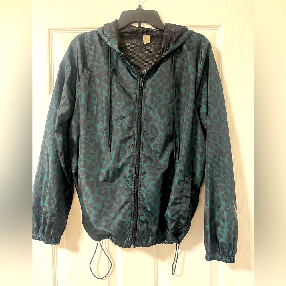 Black and green leopard print wind breaker